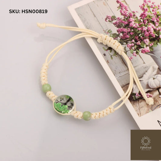 Green Tree Macrame Bracelet with Adjustable Ivory Cord