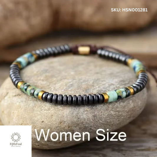 Women's Rustic Beaded Bracelet with Turquoise & Gold