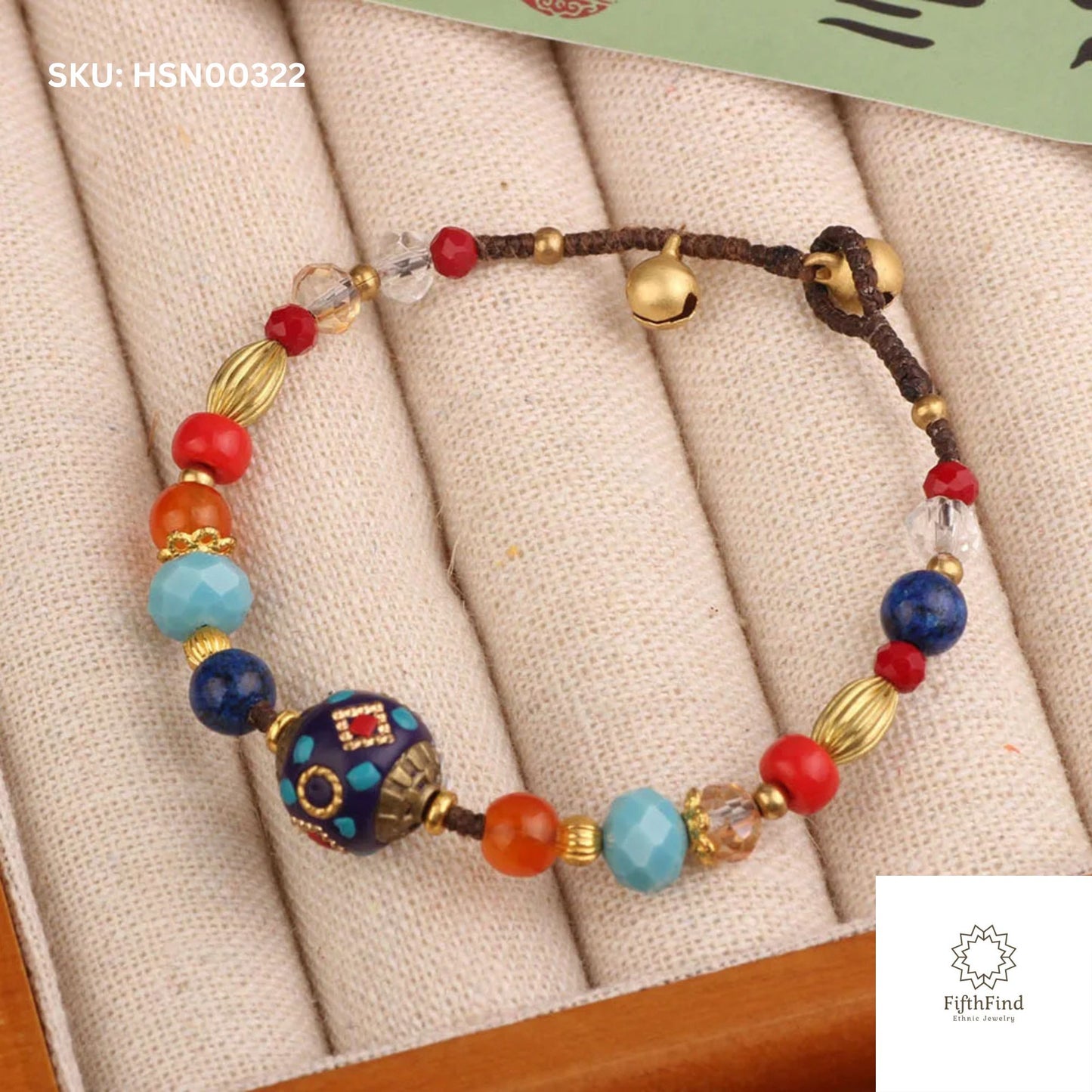 Colorful Beaded Bracelet with Tibetan-Inspired Charm