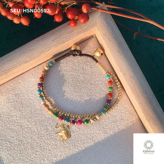 Gold Elephant Multicolor Beaded Bracelet