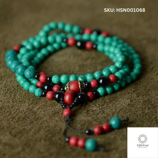 Turquoise and Red Mala Necklace – Boho Spiritual Jewelry