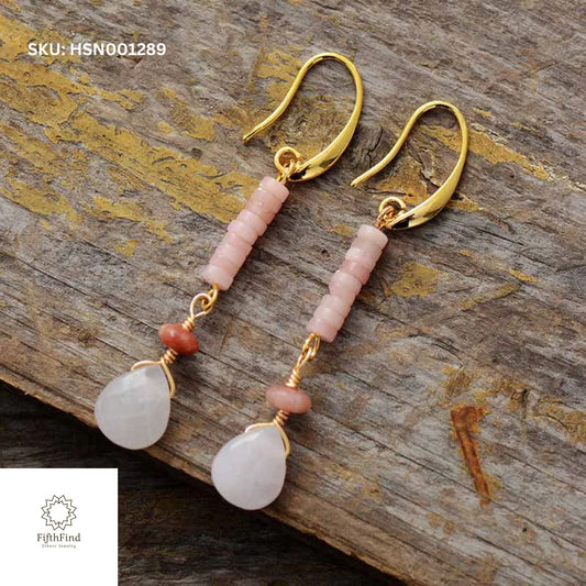 Elegant Pink Drop Earrings with Gold Hooks