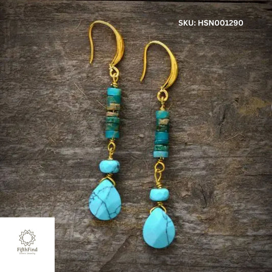 Turquoise Drop Earrings with Gold Hooks