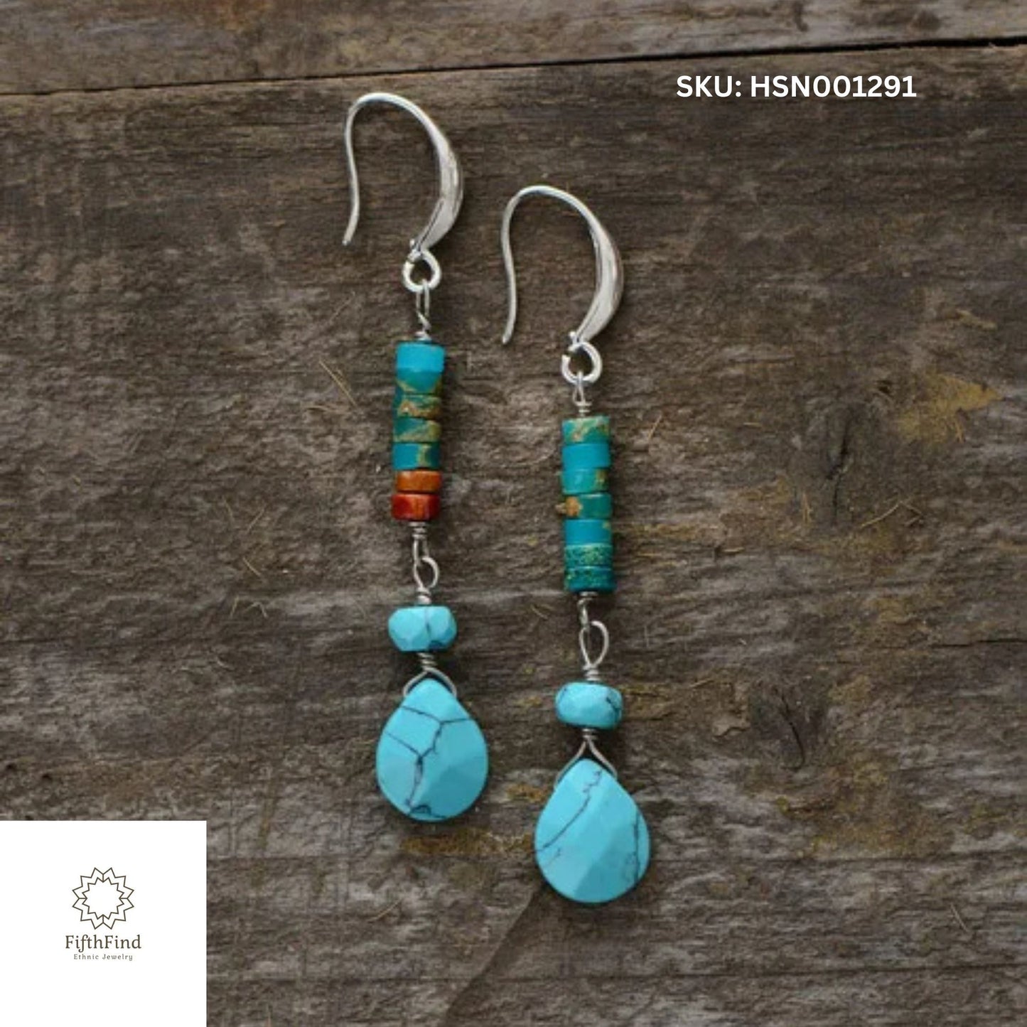 Turquoise & Red Beaded Drop Earrings with Silver Hooks