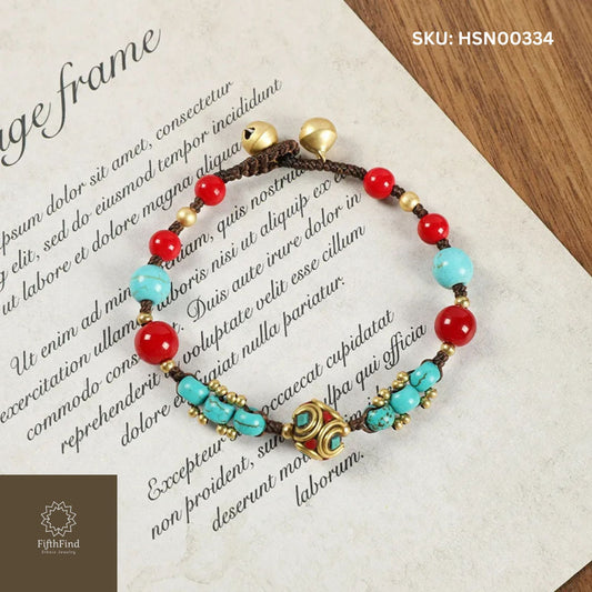 Red and Turquoise Beaded Boho Bracelet