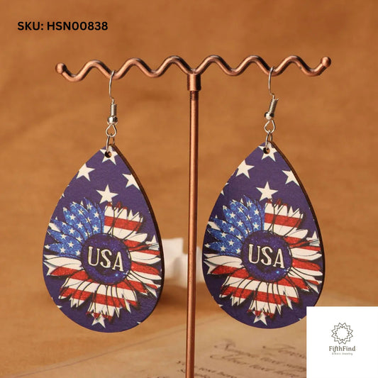 USA Patriotic Teardrop Earrings - American Flag Style