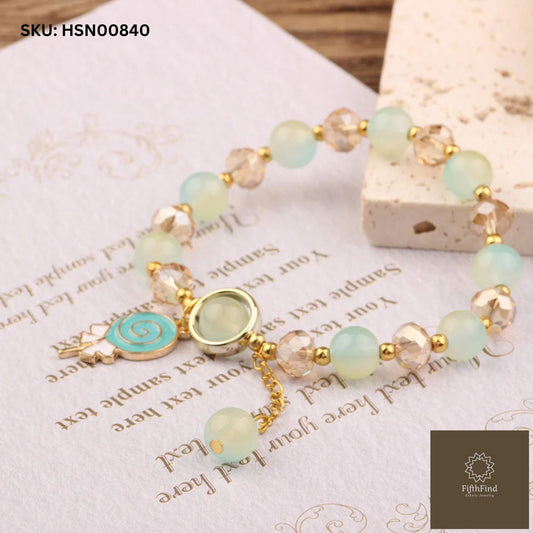 Aqua Crystal Charm Bracelet - Elegant Gold Accents