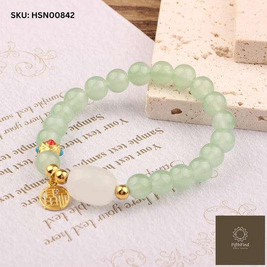 Green Jade Bracelet with Gold Charms