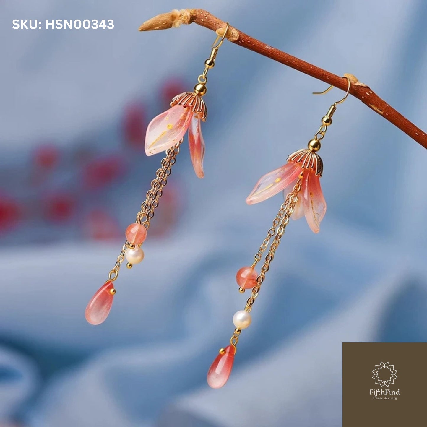 Elegant Pink Petal Drop Earrings with Pearl Accents