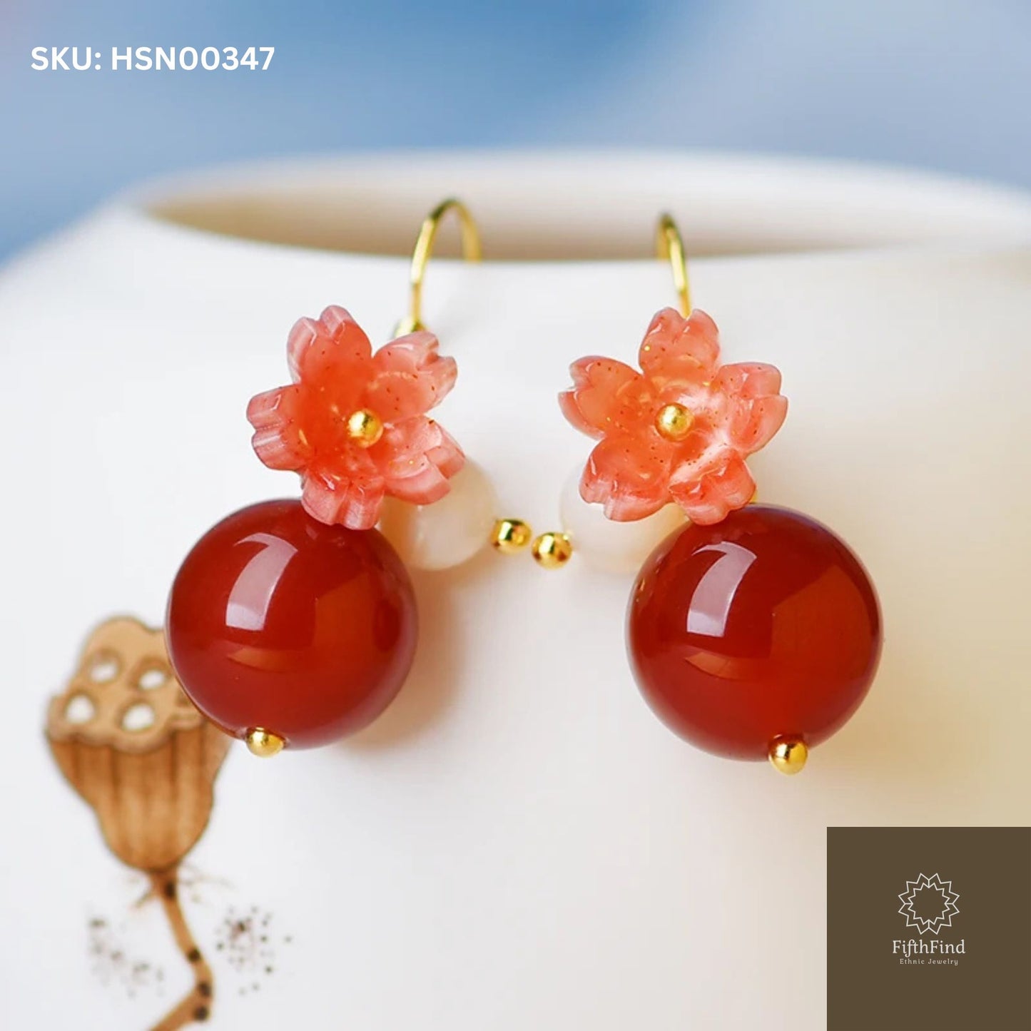 Cherry Blossom Carnelian Dangle Earrings