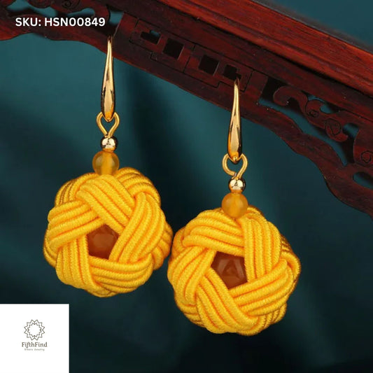 Yellow Knot Earrings with Gold Hooks