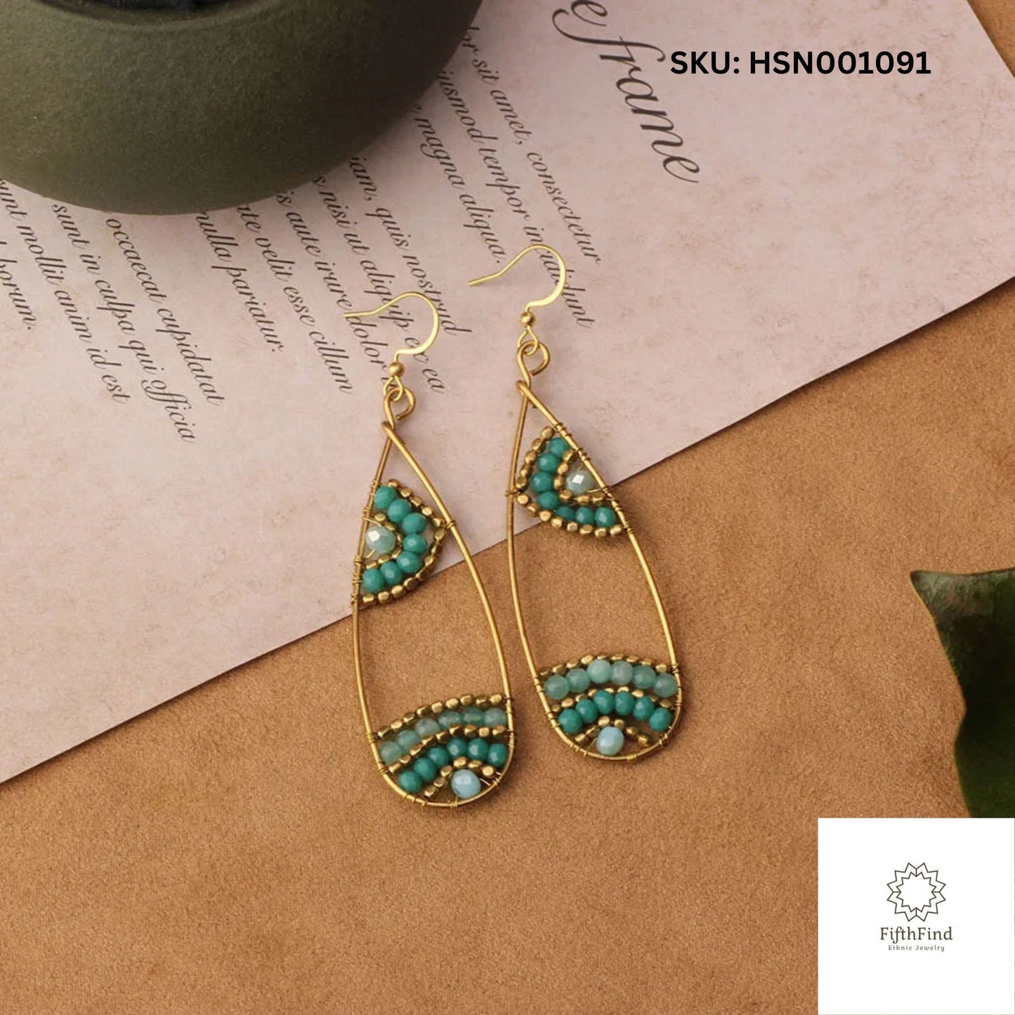 Turquoise Beaded Gold Teardrop Earrings for Women