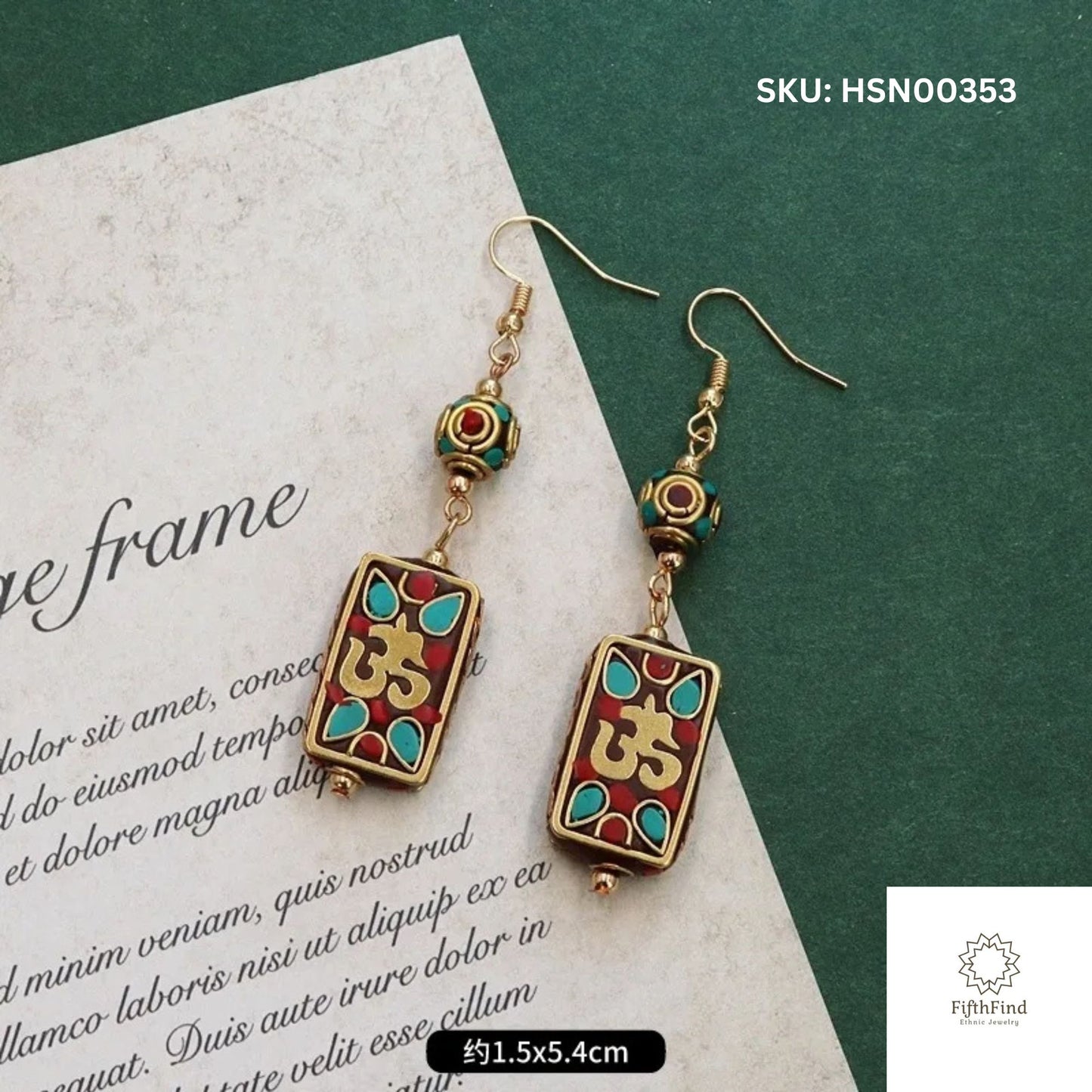 Ethnic Om Symbol Rectangular Drop Earrings with Boho Beads