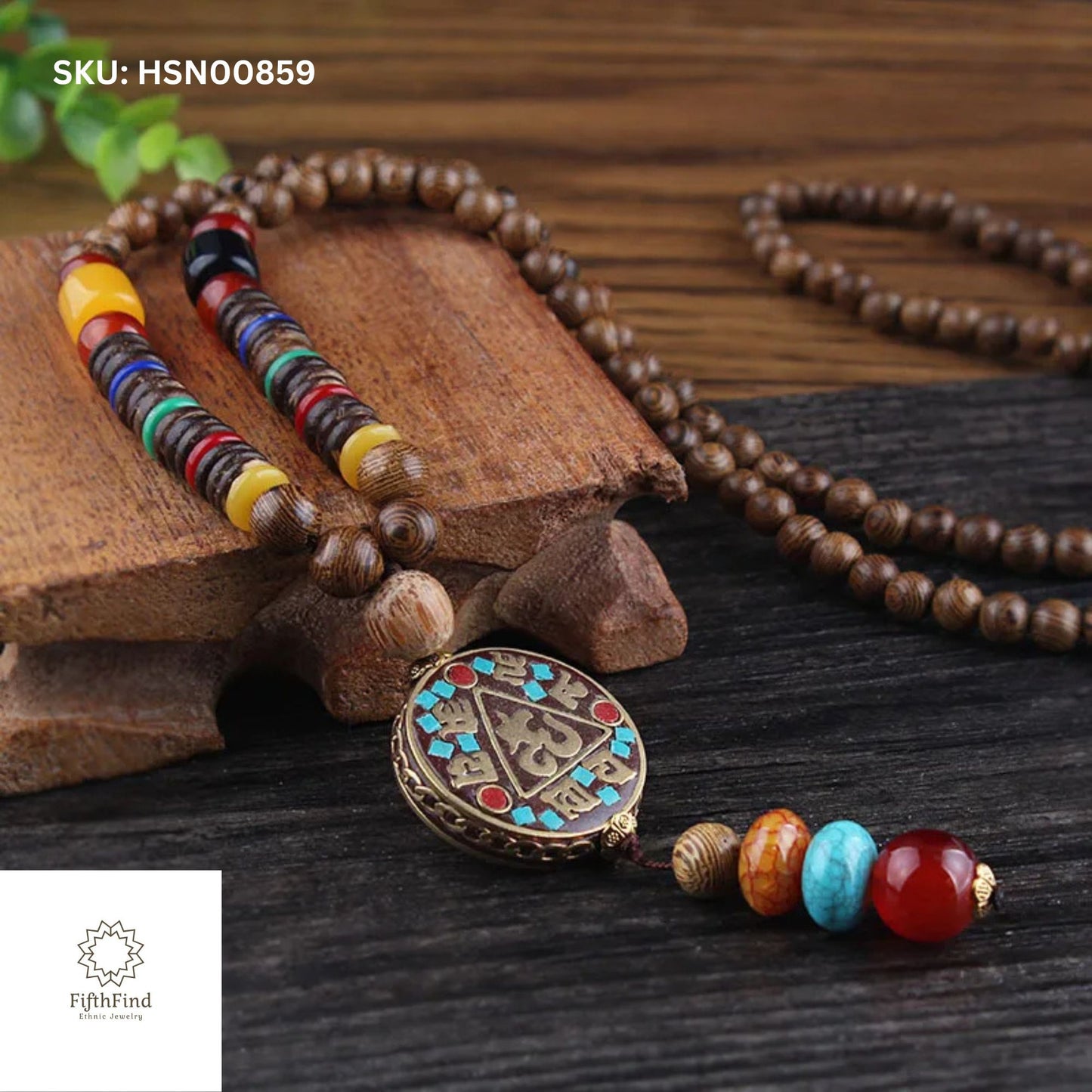 Rustic Ethnic Necklace with Tribal Pendant and Beads