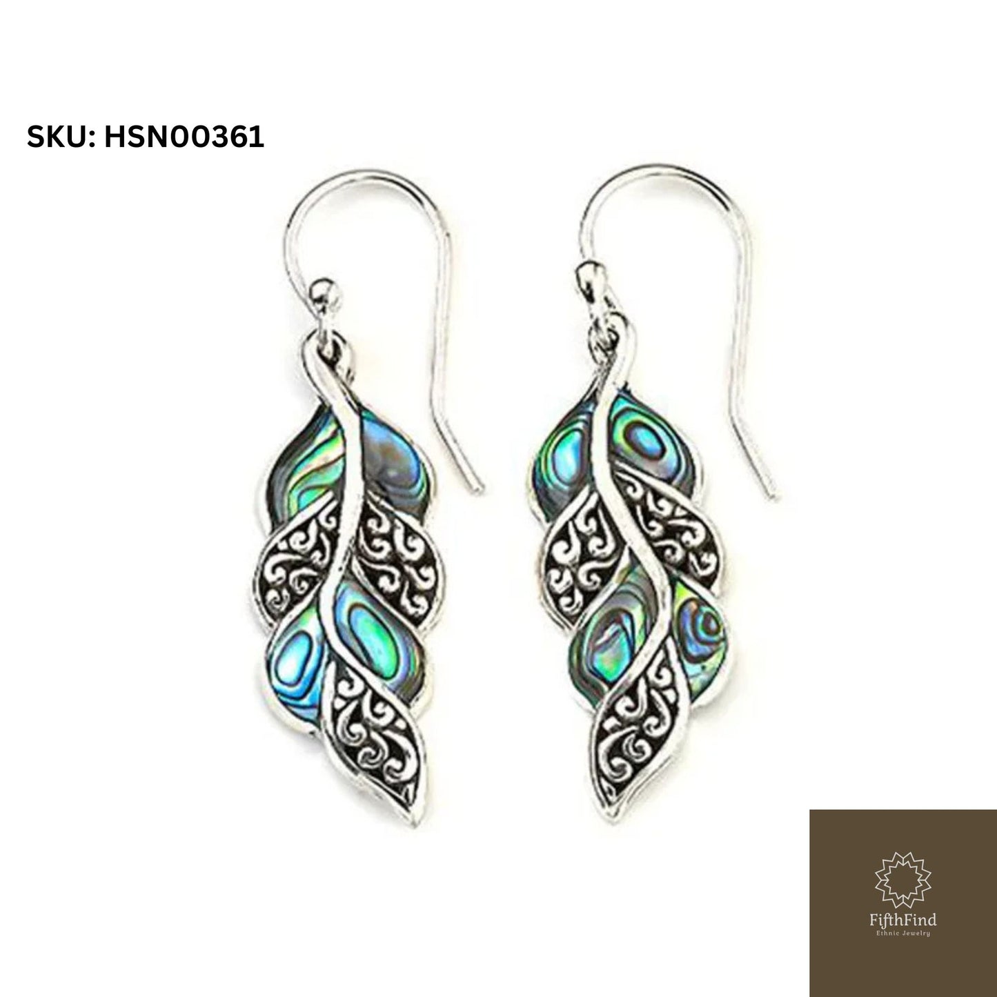 Silver Leaf Abalone Shell Drop Earrings for Boho Style