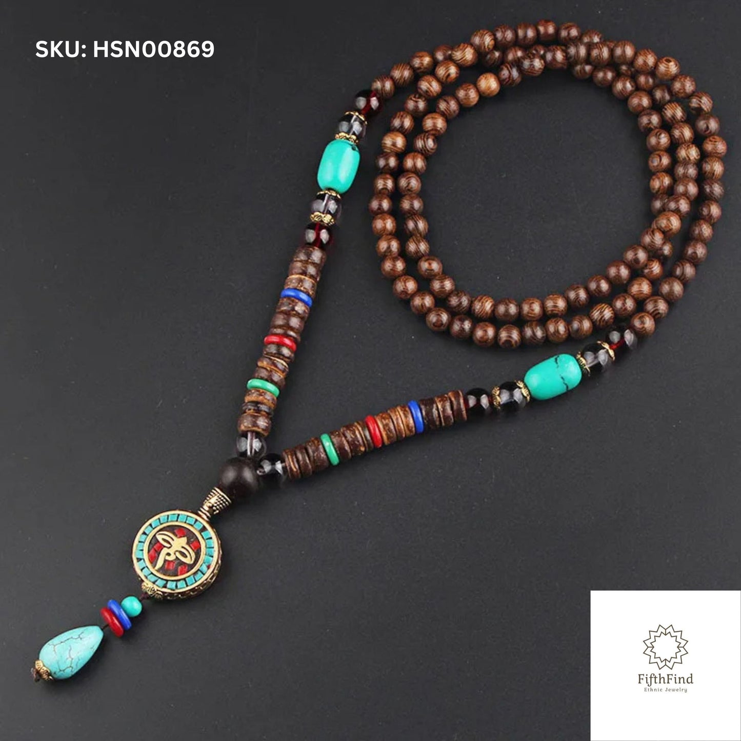 Tibetan Beaded Necklace with Om Symbol Pendant