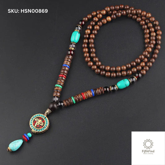 Tibetan Beaded Necklace with Om Symbol Pendant