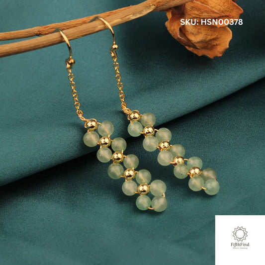 Elegant Green Gemstone Drop Earrings with Gold Chain Design