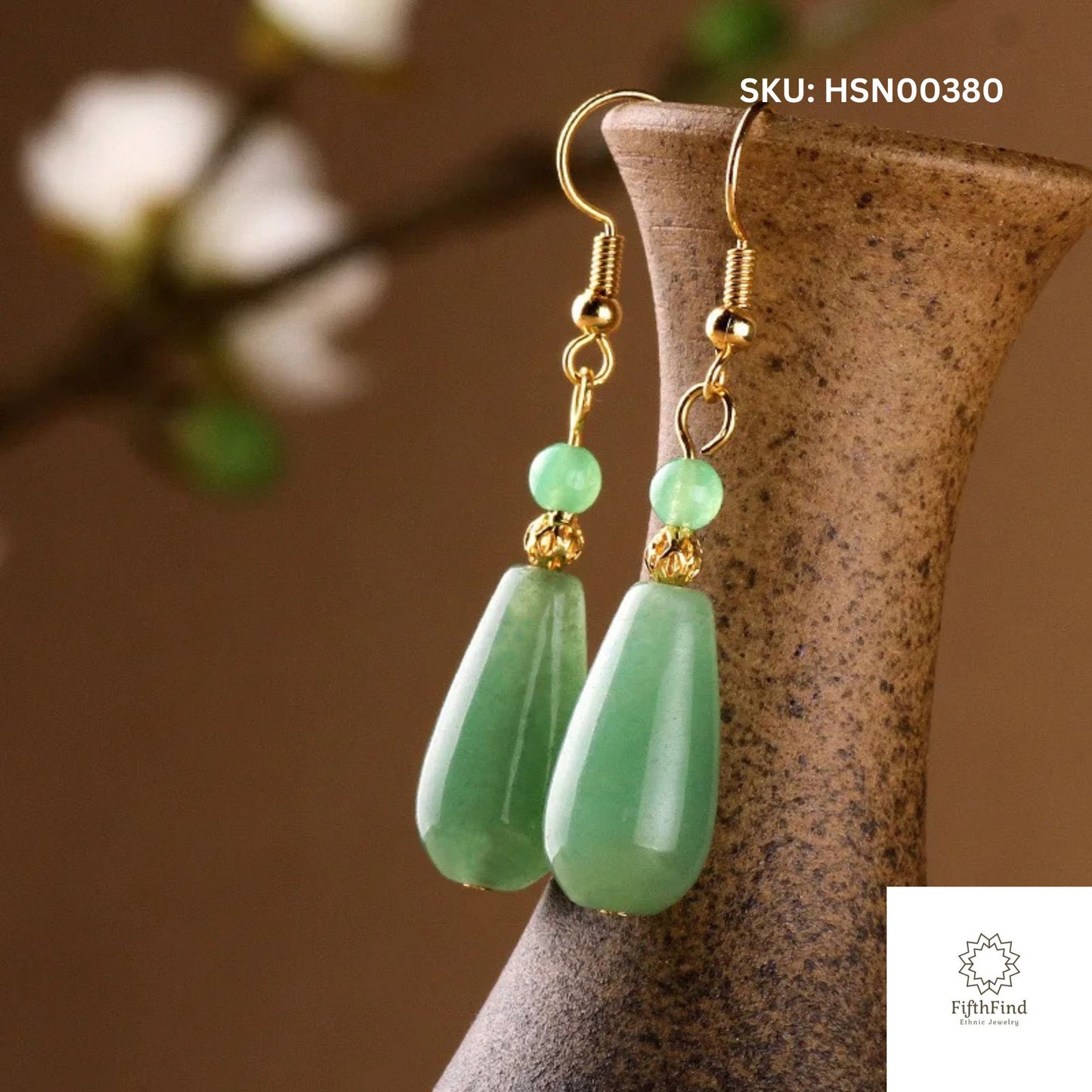 Green Aventurine Teardrop Gold Earrings for Elegant Style