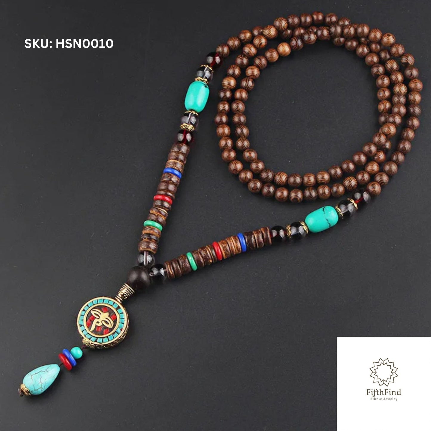 Boho Om Pendant Necklace with Colorful Wood Beads