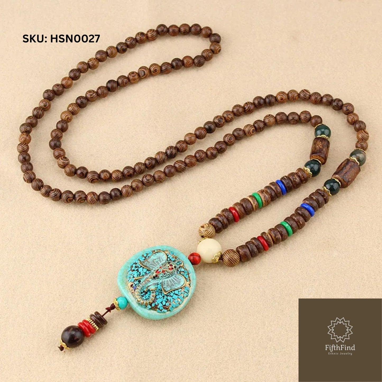 Dragonfly Pendant Necklace with Wooden Beads